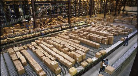 Overview of a large industrial distribution warehouse storing productsOverview of a large industrial distribution warehouse storing products