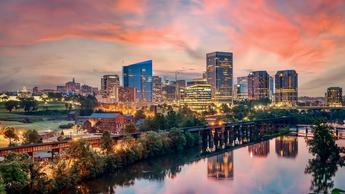 city skyline at sunset