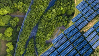 High angle view of Solar panels , agricultural landscape