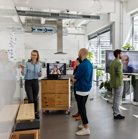 Business people having meetings in the hybrid office