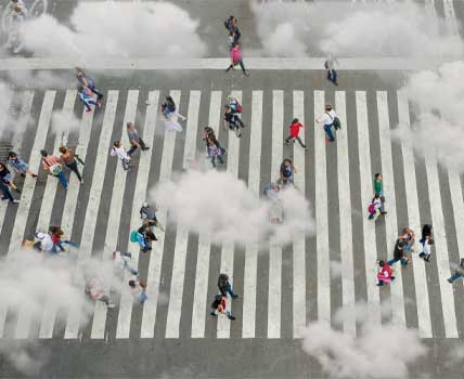 Aerial view of crowd with clowds