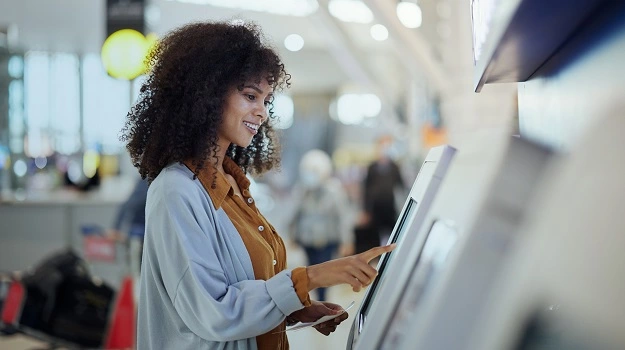 woman using a touchscreen device