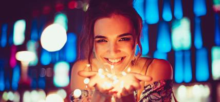 happy girl with sparklers